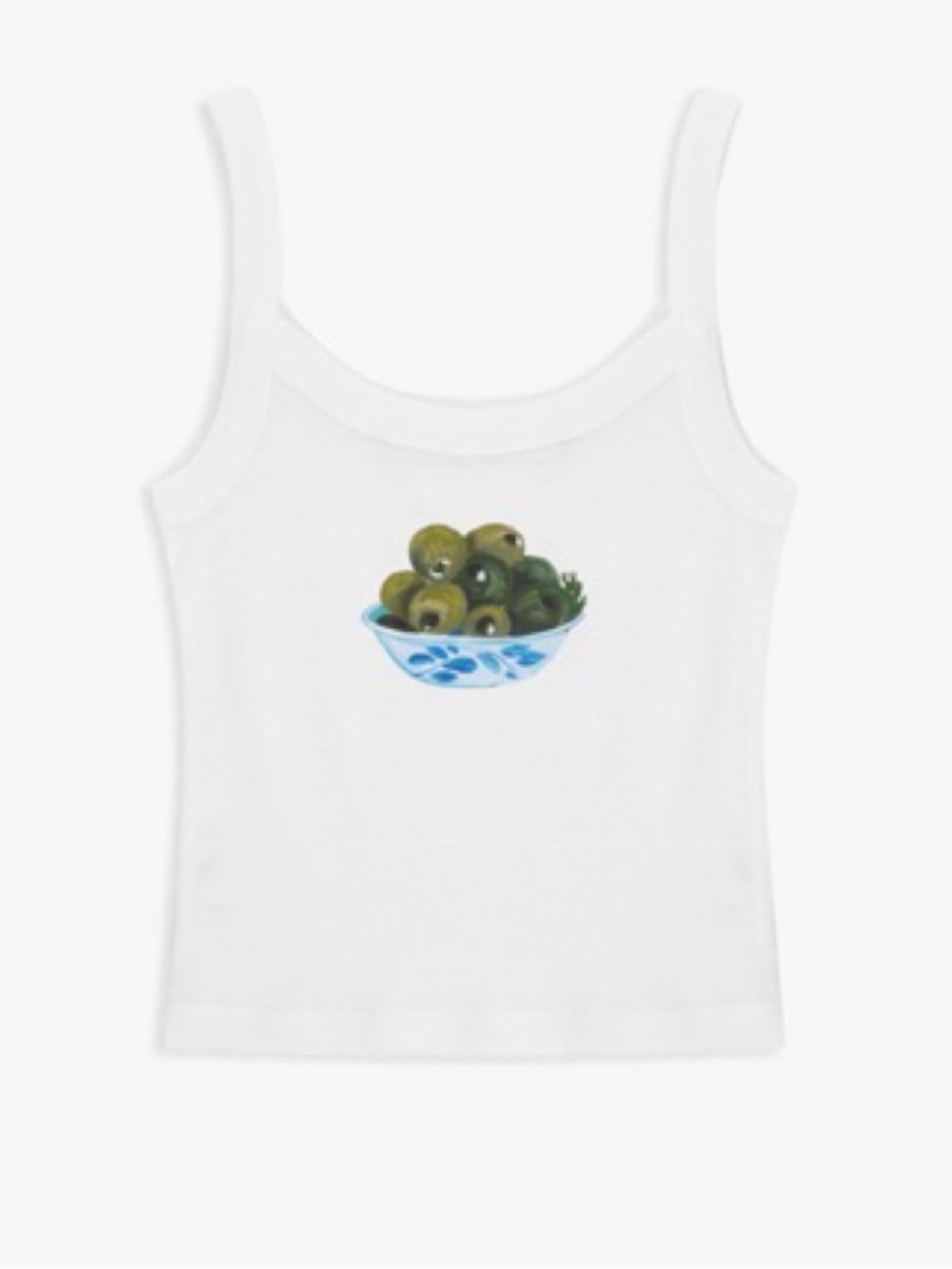Lisa Says Gah Olive Bowl Graphic Tank Top Medium White Cotton Baby Tee Summer - Picture 5 of 10